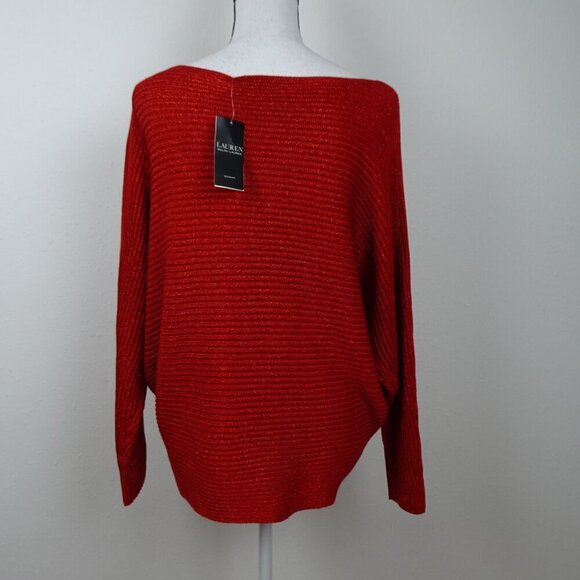 Ralph Lauren Metallic Sweater Top Women's Plus Size 2X Red Boat Neck - Picture 7 of 12